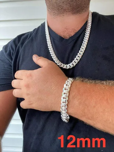 Vista 7 de Cadena o pulsera de eslabones cubanos Miami de plata de ley 925 maciza, para hombre real, 0.197-0.551 in, 7-30 pulgadas, hecha a mano en Estados