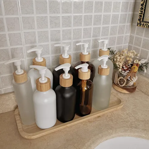 Vista 7 de 2 unidades de 8.5 fl oz/8.3 oz vacías recargables de vidrio marrón botella contenedor contenedor viales almacenamiento de olla con cabezal de bomba