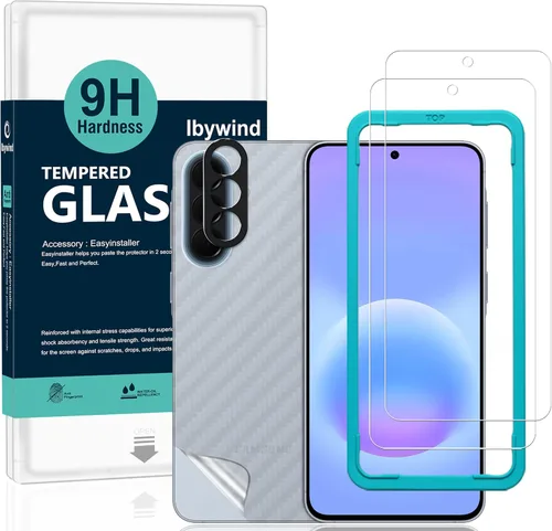 Vista 13 de Ibywind Protector de pantalla para SamSung Galaxy A51, con 2 piezas de vidrio templado, 1 protector de lente de cámara, 1 película de fibra
