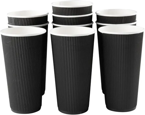 Vista 6 de Restaurantware Ripple Wall - Tazas de café de 10 unidades de 20 onzas aisladas de papel negro, borde enrollado, resistente a derrames, papel