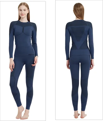 Vista 7 de MEETWEE Ropa interior térmica para mujer, Long Johns Ski para clima frío, capa base, cálida parte superior e inferior de invierno para correr, Azul