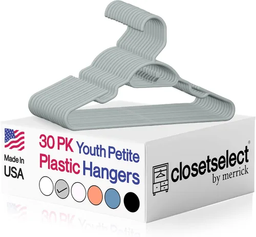 Vista 15 de Closetselect Paquete de 30 perchas de plástico para niños pequeños y preadolescentes de 13 pulgadas, ideales para niños de 4 a 10, perchas Negro