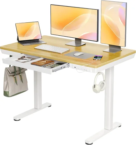 Vista 20 de Claiks Escritorio de pie pequeño de cristal con cajones y puertos USB 32x19 negro