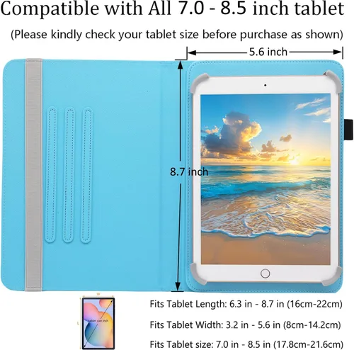 Vista 6 de Funda universal para tablet Android de 7 y 8 pulgadas, Dluggs de piel sintética, con soporte giratorio de 360 grados y múltiples ángulos