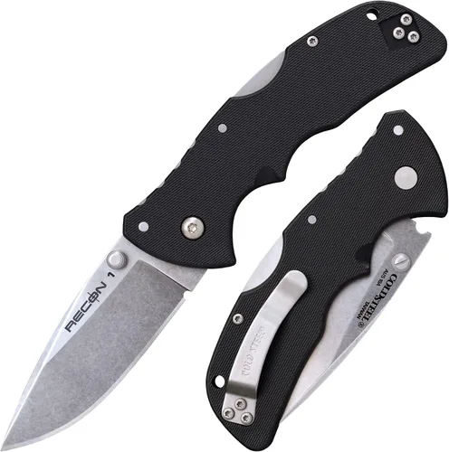 Vista 5 de Cold Steel Recon 1 Series Cuchillo plegable táctico con bloqueo Tri-Ad y clip de bolsillo, Mini Recon 1 cuchillo plegable de punta de lanza