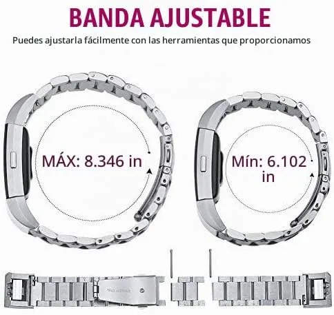 Vista 4 de Correa de repuesto Oitom de acero inoxidable, para Fitbit Charge 2, de calidad superior, para reloj inteligente, Plateado