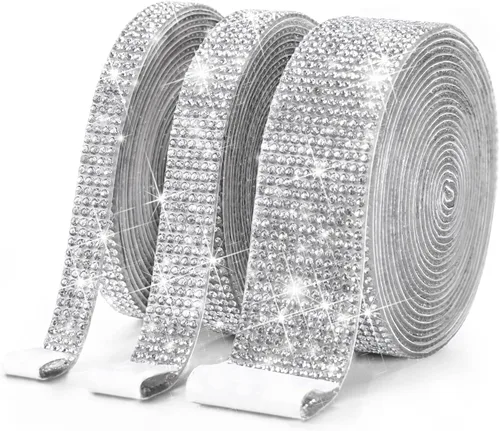 Vista 11 de 3 rollos de 8 m de cinta autoadhesiva de diamantes de imitación con cristal - Rollo de envoltura de pegatinas de diamantes brillantes DIY