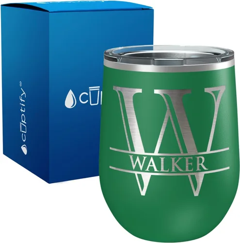 Vista 58 de Vaso personalizado de regalo de cumpleaños para mujeres y hombres, con monograma de escritura dividida, inicial y nombre grabado en negro, taza
