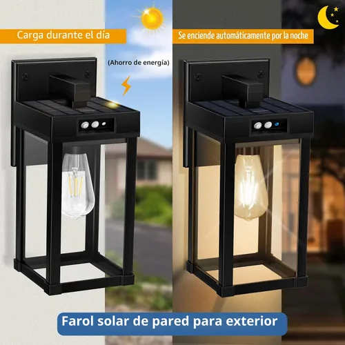Vista 3 de Lámparas solares de pared para exteriores, 3 modos de iluminación y sensor de movimiento, luz solar para porche, 2 bombillas, aplique resistente al