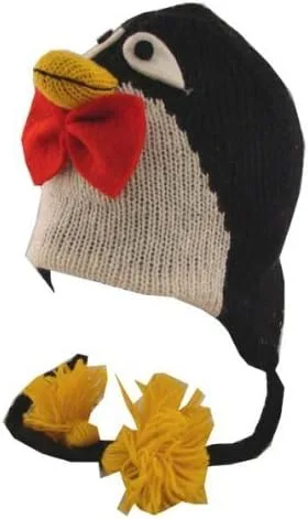 Vista 2 de Penguin Pilot - Gorro de esquí con forro polar y pompón tejido a mano en Nepal, color negro, Negro