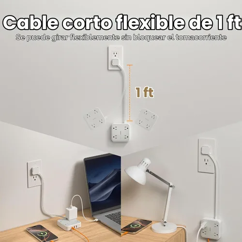 Vista 2 de TESSAN Cable de extensión plano protector de sobretensiones de 1 pie
