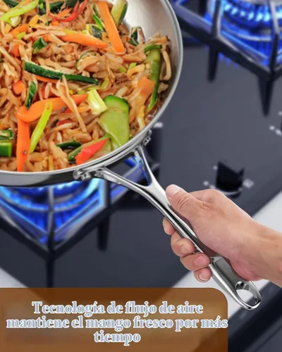 Vista 5 de Cooks Standard Sartén de Freír de Acero Inoxidable, Wok Sartén para Saltear Multicapa de 8 Pulgadas, Sartén de Cocina, Plateado