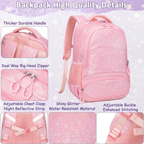 Vista 76 de Juego de mochila para niñas y adolescentes, mochila escolar para niños con bolsa para el almuerzo, estuche para lápices, mochilas escolares