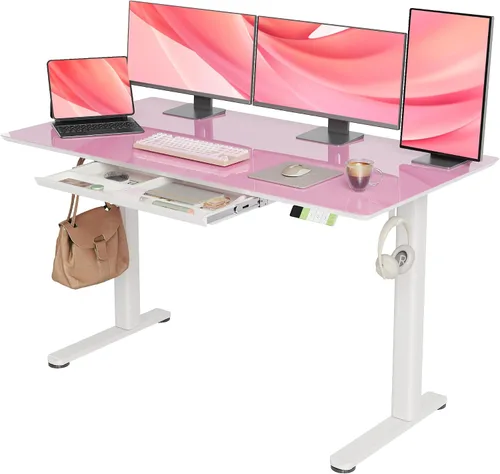 Vista 19 de INNOVAR Escritorio de pie de cristal con cajones, escritorio de pie ajustable de 32 x 19 pulgadas, escritorio de computadora de oficina en casa