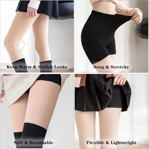 Vista 4 de Mallas con forro polar para mujer, leggings térmicos gruesos de invierno, medias translúcidas falsas, pantalones térmicos de felpa