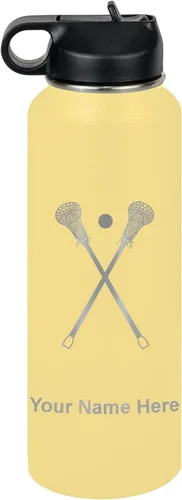 Vista 69 de LaserGram Botella de agua personalizada, palitos de lacrosse, acero inoxidable de doble pared aislada al vacío con popote superior, regalo grabado
