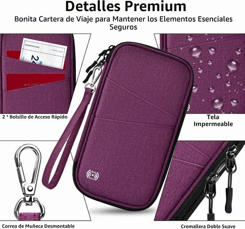 Vista 7 de BKNOOU Soporte para pasaporte familiar con bloqueo Rfid, organizador de documentos de viaje, cartera de pasaporte de viaje, impermeable, soporte 01