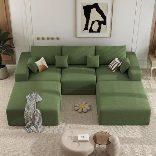 Vista 14 de Sofá modular de 146 pulgadas, sofás de nube convertibles en forma de U para sala de estar con otomana, juego de sofá de pana de 6 plazas sin hueso
