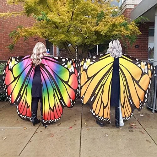 Vista 7 de Disfraz navideño de alas de mariposa para mujer, diseño de hada para adultos, suave capa para mujer, Arco iris