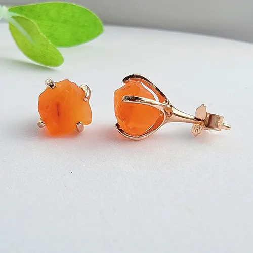 Vista 48 de Aretes de piedra preciosa natural en bruto con oro rosa sobre plata de ley 925, 6 a 0.276 in, regalo de piedra de nacimiento de calidad genuina