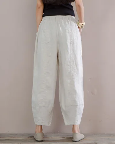 Vista 5 de IXIMO Pantalones 100% lino para mujer, ajuste relajado, farol, recortados, con cintura elástica