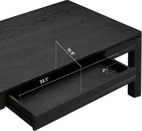 Vista 7 de NTC Flow Mesa de Café Moderna de Madera Rectangular con Cajón Oculto – Resistente al Agua y al Calor, Negro Quemado