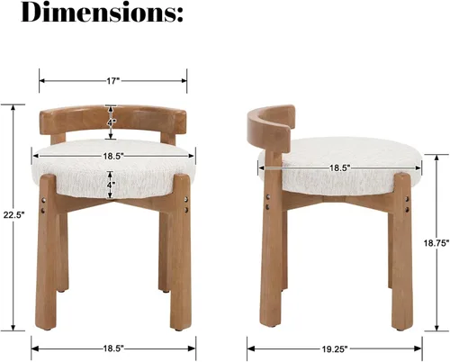 Vista 2 de DUOMAY Taburete de tocador de felpilla beige con respaldo bajo, altura del asiento de 18.75 pulgadas, otomana redonda tapizada, patas de goma