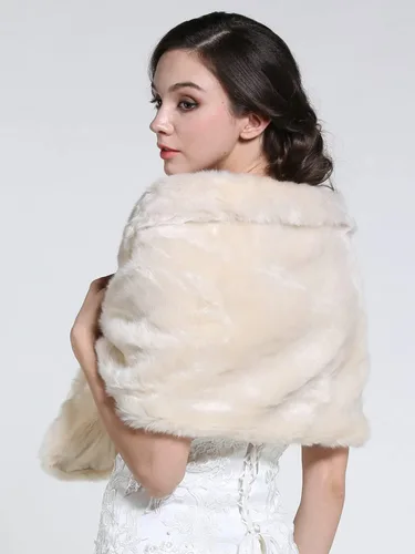 Vista 41 de Aukmla Bufanda de piel de boda para mujer con broche de diamantes de imitación para novia y damas de honor