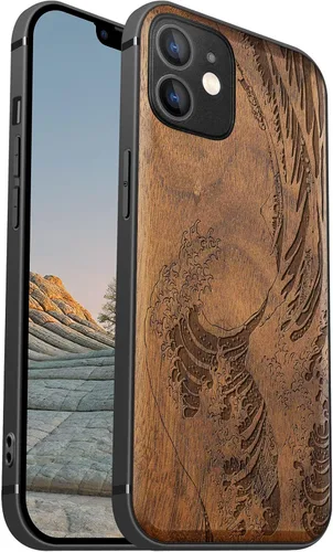 Vista 11 de Carveit Funda magnética de madera para iPhone 12 [madera natural y TPU suave] a prueba de golpes, funda de madera única y elegante compatible