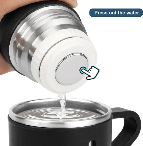Vista 5 de Termo de acero inoxidable 500ml/16.9oz botella aislada al vacío con taza para café, bebidas calientes y bebidas frías, cantimplora de agua.