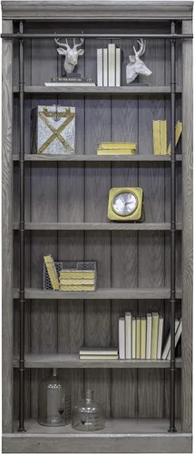 Vista 2 de Martin Furniture Avondale - Estantería de pared de 8 pies de alto con escalera organizador de almacenamiento estante de exhibición para oficina
