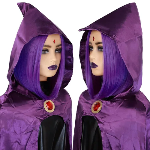Vista 94 de Peluca de cosplay estilo Bob azul oscuro + horquilla de libélula + collar para fiesta, disfraz de Halloween, peluca de mujer