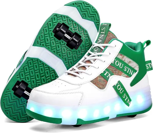 Vista 9 de HHSTS Zapatos de patinaje para niños mejorados con 16 luces LED, modelo de 4 ruedas iluminadas, para niños y niñas, tenis de moda para niños