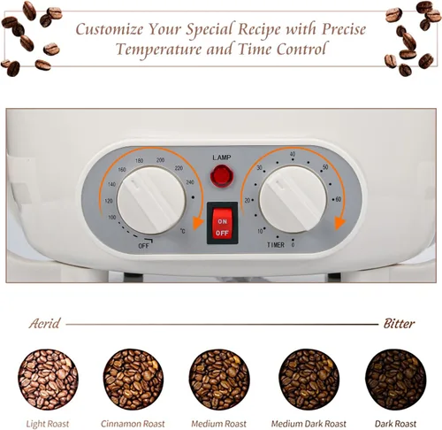 Vista 8 de Tostador de café mejorado para uso doméstico, tostador de granos de café eléctrico de 110 V con temporizador, tostadora de 1200 W, tostadora de café