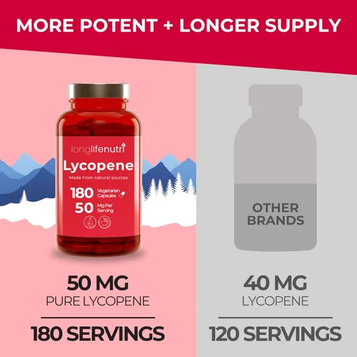 Vista 3 de LongLifeNutri Licopeno 50 mg, extracto de tomate natural, 180 cápsulas vegetales