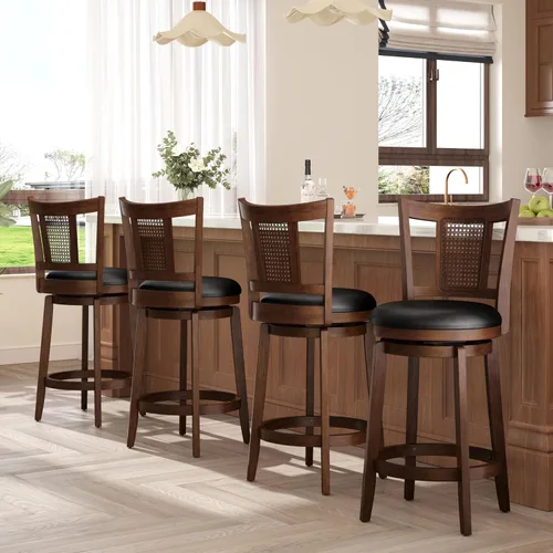 Vista 13 de ALPHA HOME Taburetes de bar giratorios con respaldo, 26 pulgadas, juego de 2, taburetes de bar de madera, sillas de bar de 360 grados con patas
