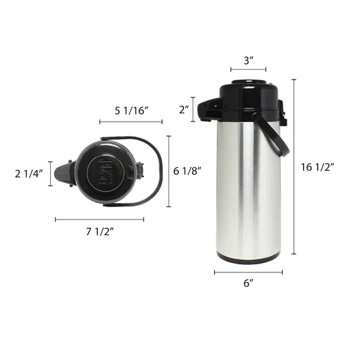 Vista 2 de Thunder Group Airpot de 2.5 litros/84 oz, cuerpo de acero inoxidable, forro S/S, botón pulsador