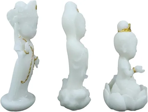 Vista 6 de Ebros Gift Pequeño Feng Shui Cultural Art Fortuna Charm Blanco y Oro Buda Figurita Bodhisattva Hotei Mini Budas Talismán Escultura