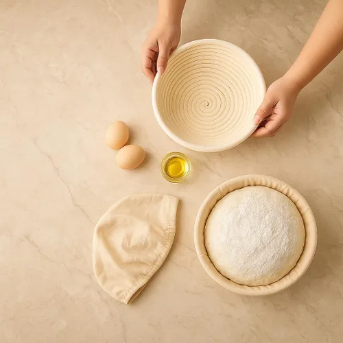 Vista 6 de Saint Germain Bakery Cesta Banneton Premium Redonda para Pan con Forro - Cesta de Fermentación Brotform Perfecta para Hacer Pan Hermoso (8 pulgadas)