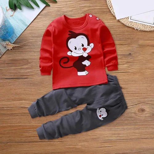 Vista 2 de Ropa de otoño e invierno para bebé, niña, niño, sudadera de manga larga, sudadera con capucha y pantalones, conjunto de 2 piezas