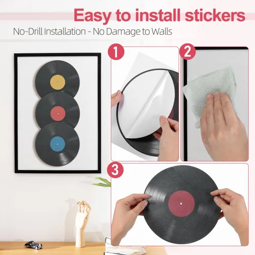 Vista 3 de NOLITOY 16 discos de vinilo para decoración de pared: discos falsos de 9.63 pulgadas de grosor para estética de pared, decoración de sala de música