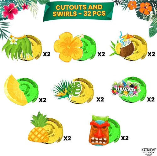 Vista 4 de KatchOn, Remolinos colgantes hawaianos de Luau, paquete de 46, sin bricolaje, decoraciones de fiesta Luau, decoraciones de fiesta temática hawaiana