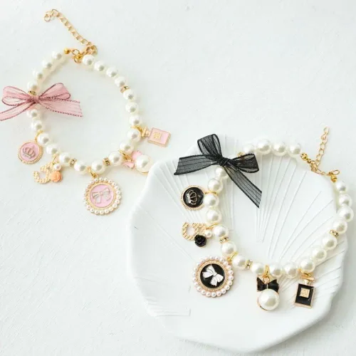 Vista 5 de PETCTN Collares de perlas para perros, collar de lazo de princesa, collar para mascotas, collar lindo para cachorros, accesorios de joyería de gato