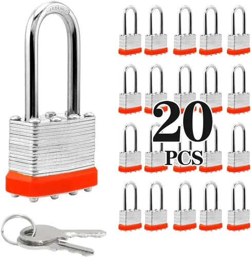 Vista 10 de ZonRo Candados de acero laminado con llave, cerraduras iguales con llave, 1-9/16 pulgadas de ancho, candados de grillete largo, paquete de 6, aro