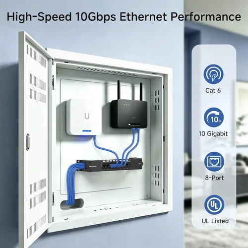 Vista 2 de [Listado UL] Cable Matters Mini panel de conexión de 8 puertos con soporte 89D de montaje, panel de conexión compacto de 10 pulgadas para montaje
