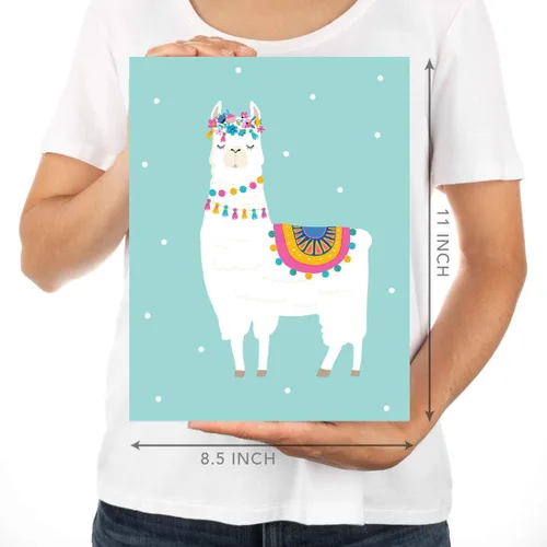 Vista 5 de Andaz Press Póster de arte de pared colgante sin marco para habitación de niños con temática de llama, 8.5 x 11 pulgadas, aguamarina, bonitos