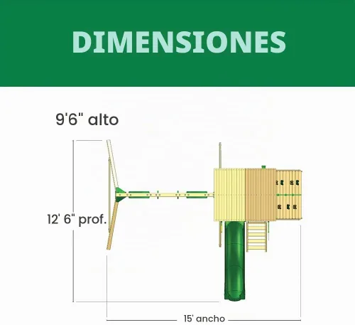 Vista 7 de Gorilla Playsets 01-1076 Avalon - Juego de columpios de madera con techo de vinilo verde de gran tamaño, pared de escalada, escalera, columpios