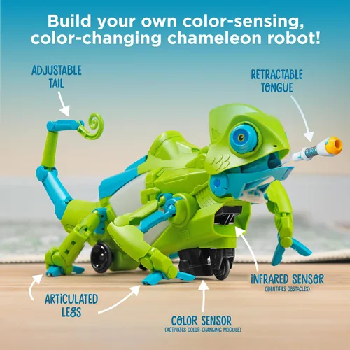 Vista 2 de Thames & Kosmos My Robotic Pet: Coding Chameleon STEM Kit de construcción y experimento Robot de codificación con detección de color para niños