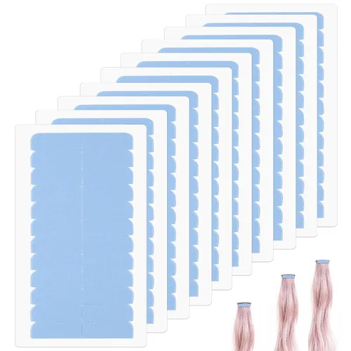 Vista 8 de 480 Piezas de Cinta Adhesiva para Extensiones de Cabello, Cinta Adhesiva de Doble Cara para Cabello Humano, Cinta Adhesiva de Reemplazo para Azul