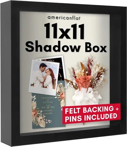 Vista 24 de Americanflat Marco de caja de sombra de 5 x 7 con vidrio inastillable, colección Silhouette - Caja de sombra pequeña para exhibición de mesa y pared